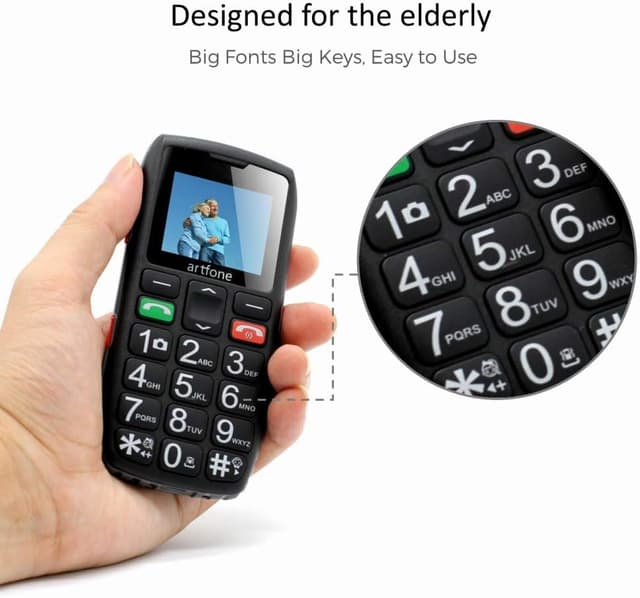 Detalle 2 de artfone C1 Black 2G GSM Senior Mobile Phone with Big Buttons, SOS and 1800mAh Battery