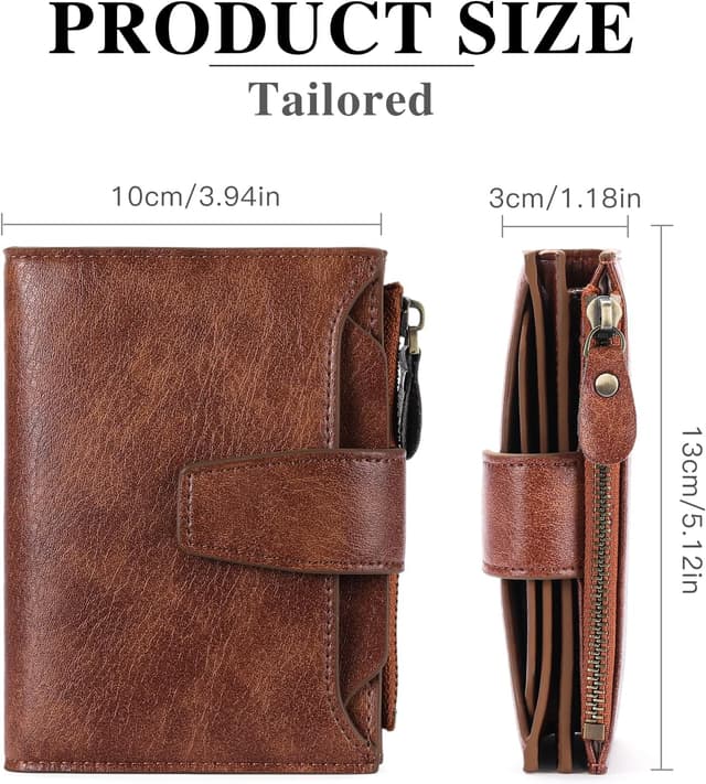 Detalle de SENDEFN women’s RFID blocking leather small bi-fold wallet with zip pocket and ID window