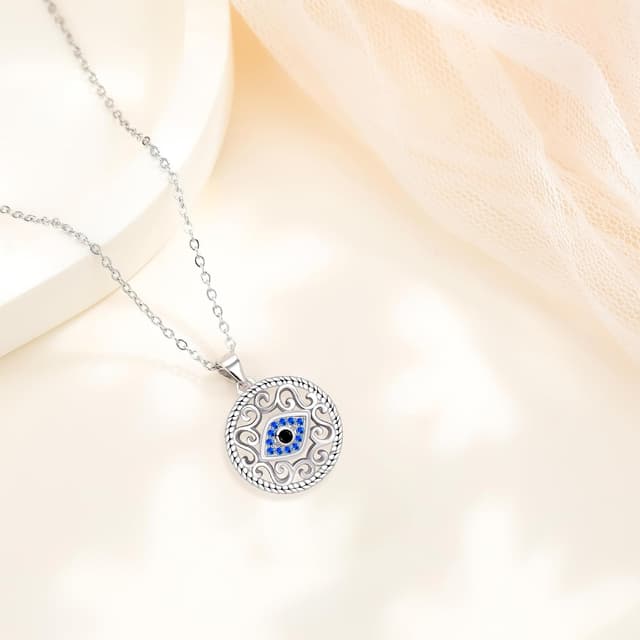 Detalle de J.WUEN Collier pour femme en argent sterling 925 avec pendentif œil en zirconia