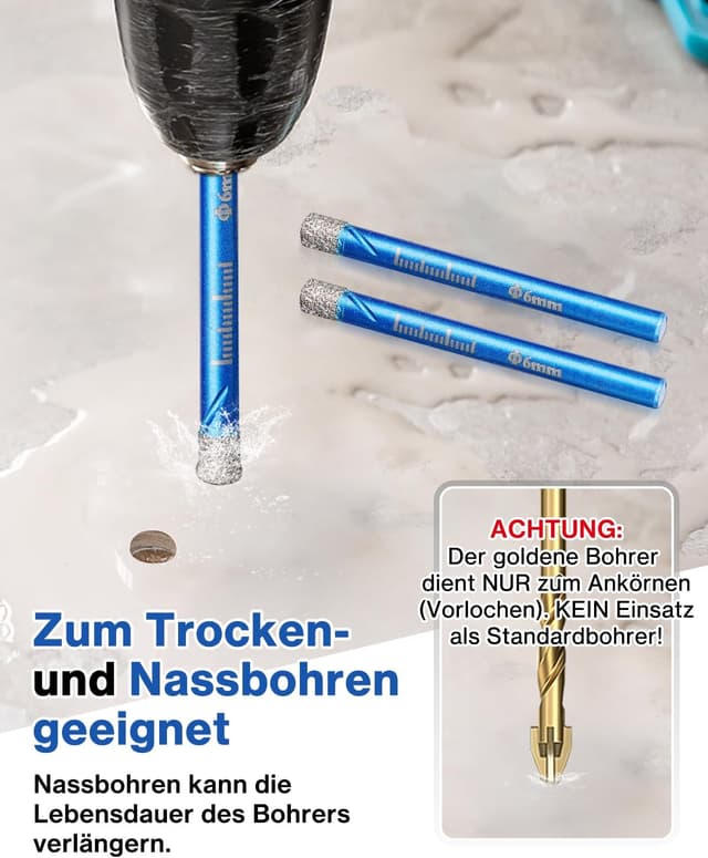 Thumbnail 6 de Lytool Fliesenbohrer-Set 5-tlg. mit 6 mm Diamantbohrern für Glas, Keramik, Granit & Feinsteinzeug