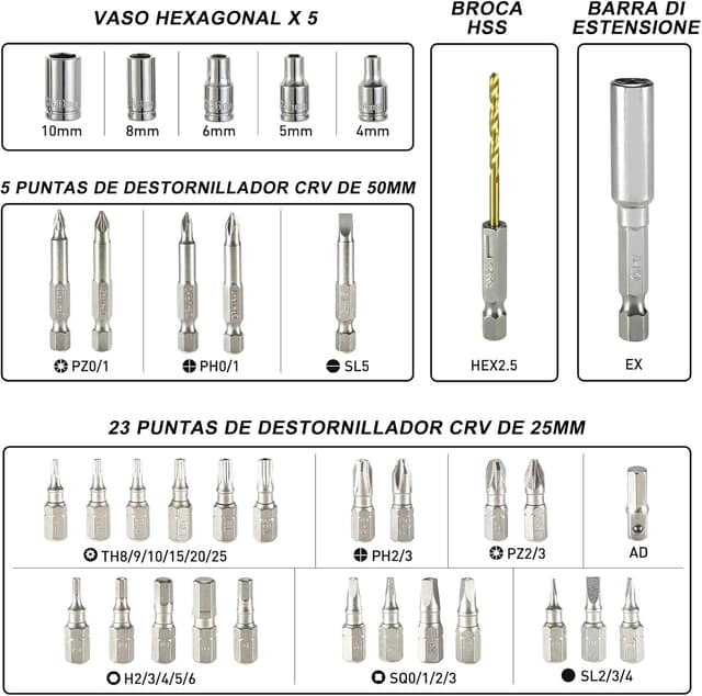 Detalle de HYCHIKA Atornillador eléctrico 6 Nm, 3,6 V, 2 Ah