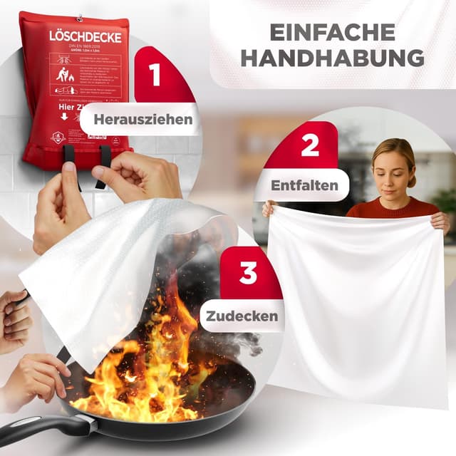 Detalle de Contrablaze Feuerlöschdecke 1x1 m (EN 1869:2019) für Küche, Haushalt, Auto