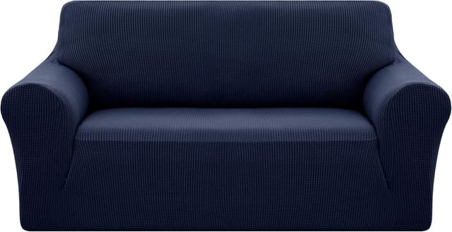 Detalle de Deconovo Copridivano 2 posti in elastico moderno con braccioli (blu navy)