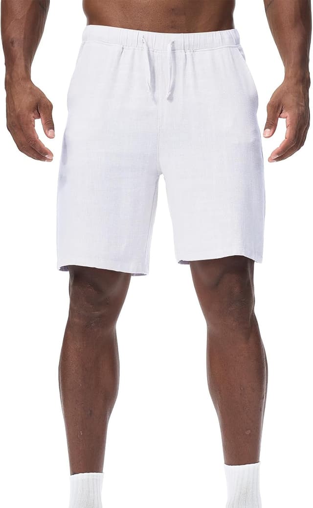 Detalle de Zetieny Herren Leinen Shorts mit Kordelzug – atmungsaktive Sommer-Freizeitshorts mit Taschen