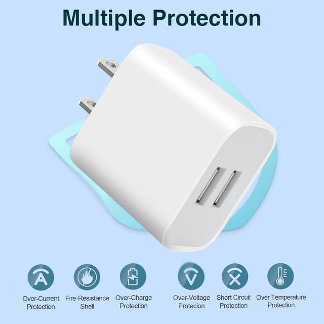 Detalle de 4 Pack Dual-Port USB Wall Chargers (White) — 5V/2.1A USB Power Adapters for iPhone, Galaxy, Pixel & More