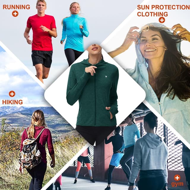 Thumbnail 6 de donhobo Women’s Running Jackets with Thumb Holes, Zip-Up Hooded Sports Hoodie Top