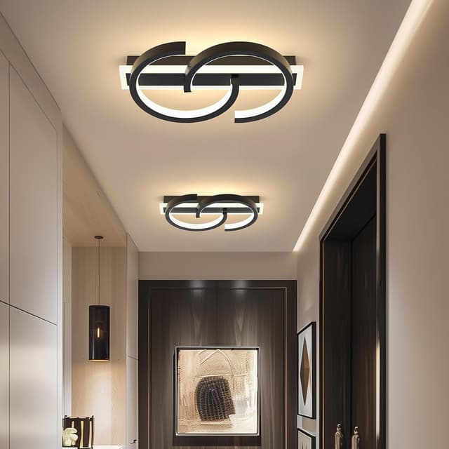 Detalle de LUOLONG LED Deckenleuchte 30 cm schwarz, 25 W, 3000 K – runde 2-Ring-Lampe für Wohnzimmer & Schlafzimmer