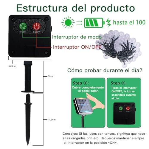 Thumbnail 6 de Guirnaldas luces exterior solar taiyongkang 30 LED 8 m con bolas de cristal y 8 modos (IP65, blanco cálido)