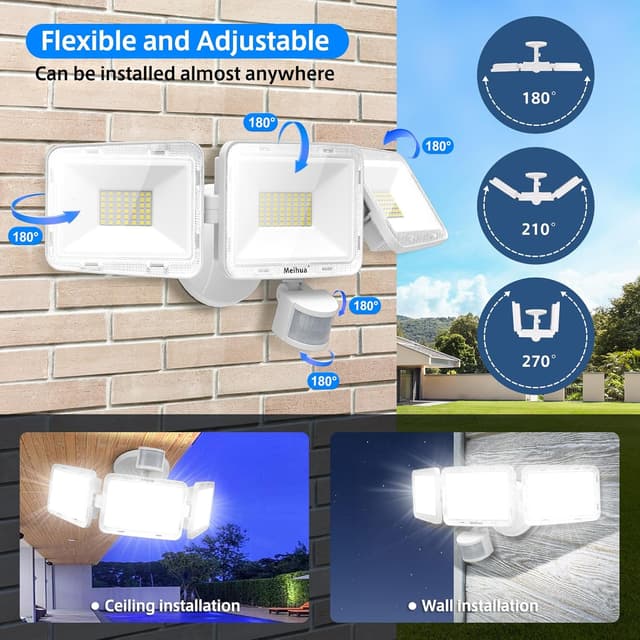 Detalle de MEIHUA 70W Outdoor Security Lights with PIR Motion Sensor (6580LM, IP66, 4 Modes, Remote Control)
