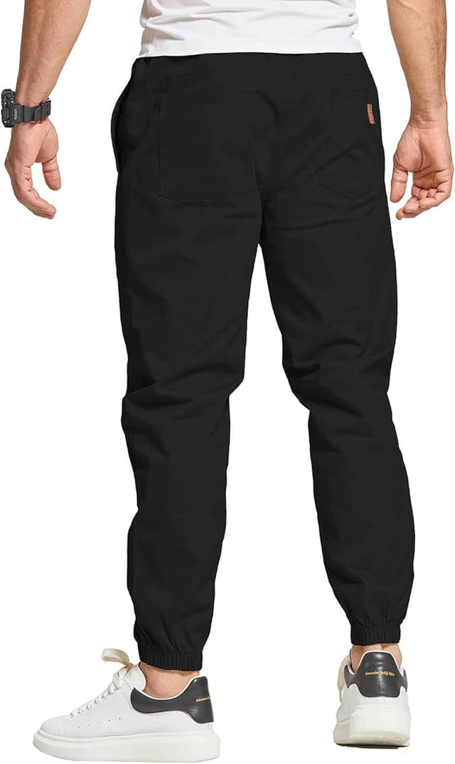 Detalle 2 de JustSun Cargo Jogger Chino Trousers for Men with Elastic Waist, Drawstring and Pockets
