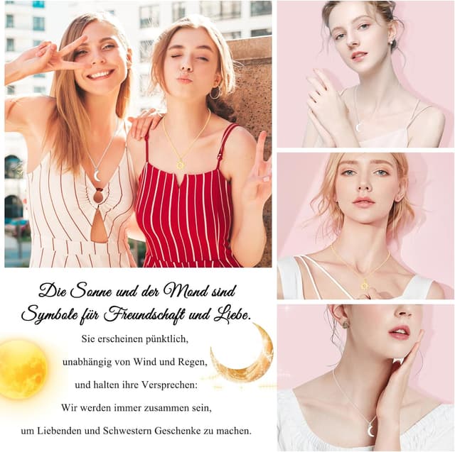 Detalle 2 de SUNSH Sonne- & Mond-Halskette (Damen) aus 316L Edelstahl – verstellbare Kette, nickelfrei