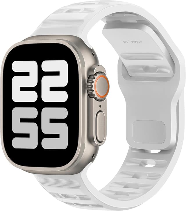 Detalle de ELETTRONEO UC1 cinturino sport in silicone per Apple Watch (Ultra 3 2 49mm, Series 11 10 46mm, 9 8 7 45mm, SE 6 5 4 44mm, 3 2 1 42mm) bianco