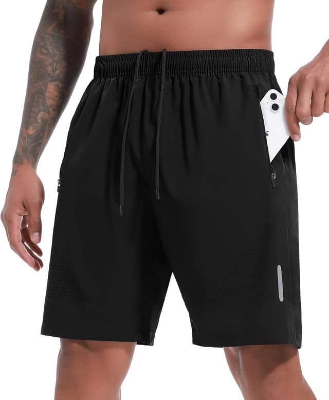 Detalle de SIHOHAN men’s gym shorts (7 inch) with quick-dry fabric and zip pockets