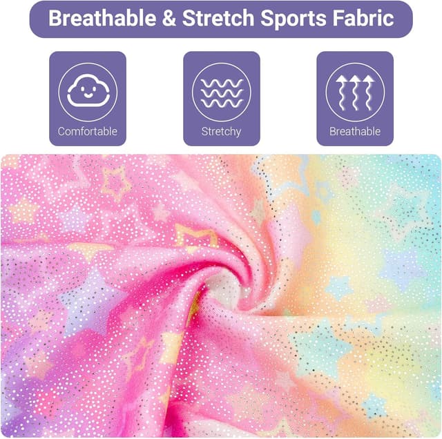 Detalle de JiAmy girls’ gymnastics leotards with shorts set (long sleeve) for ages 3–12