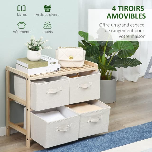 Detalle de HOMCOM commode en tissu à 4 tiroirs pliants 59 x 28 x 50 cm style élégant