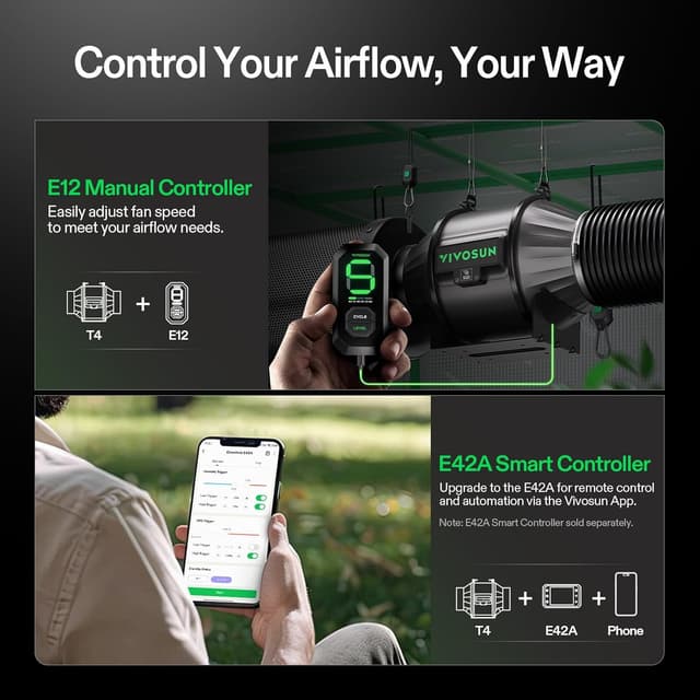 Detalle 2 de VIVOSUN AeroZesh T4 100 mm (357 m³/h) avec régulateur E12 PWM pour ventilation d’extraction en intérieur