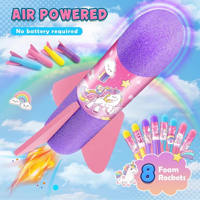 Detalle 2 de Anginne Unicorn Jump Rocket Toy (8 foam rockets) outdoor air blaster for kids aged 3–12