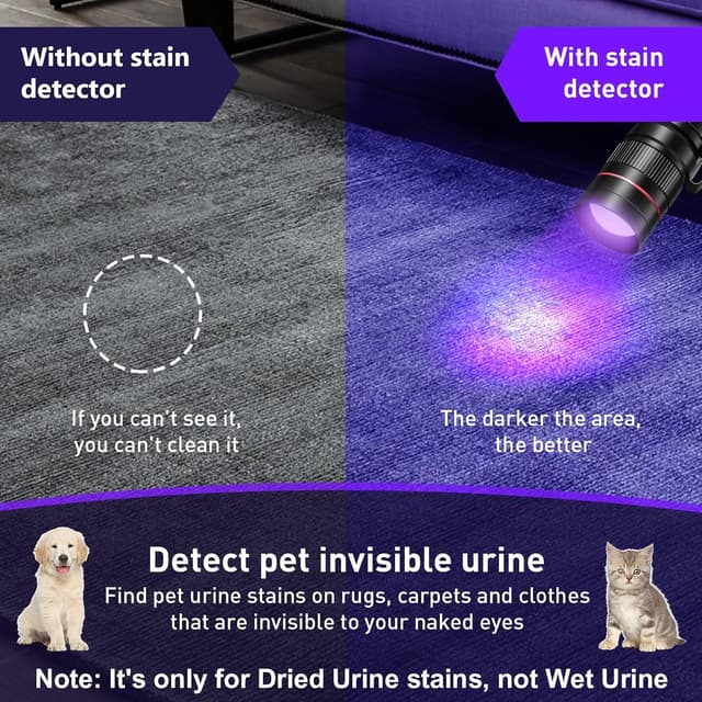 Detalle de Eletorot UV Torch LED Black Light Flashlight (395nm) – 3 Modes, Adjustable Beam