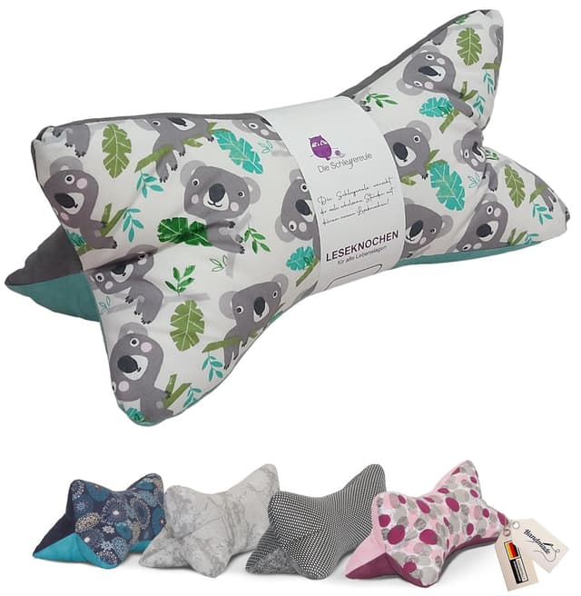 Detalle de Leseknochen Nackenkissen Koala Mint – handgefertigte Nackenrolle zum Lesen, Entspannen & Waschen