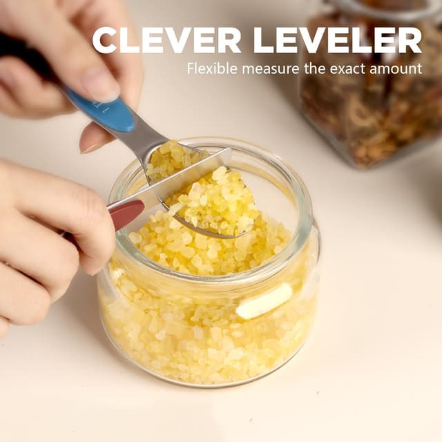 Detalle 2 de ChefAide Pack of 8 Stainless Steel Magnetic Measuring Spoons Set (Dual Sided, Stackable, With Leveler)