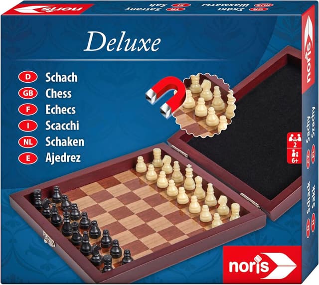 Detalle de Noris Deluxe Reisespiel Schach – magnetisches Schach mit Holz-Box für 2 Spieler (ab 6 Jahren)