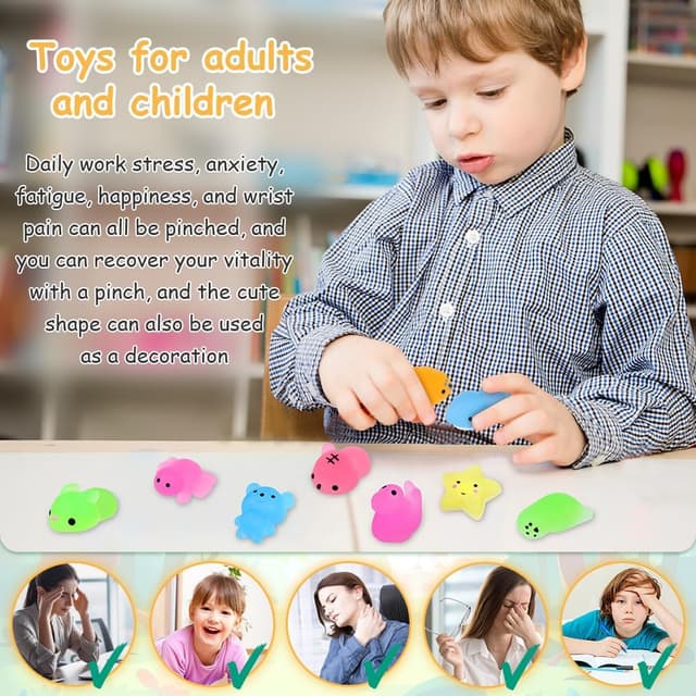 Detalle 2 de Ainiv 24PZ Squishy fluorescenti antistress in TPR (24 pezzi) per bambini, kawaii, da spremere