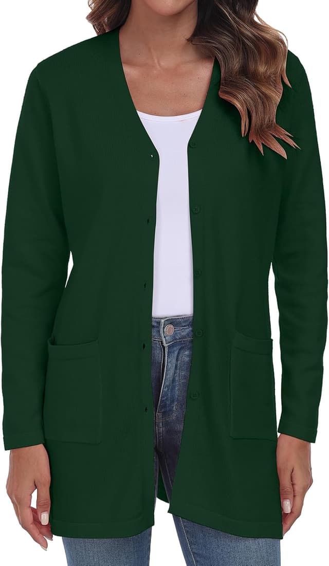 Detalle 2 de YUNDAI women’s open-front lightweight knitted long cardigan with pockets