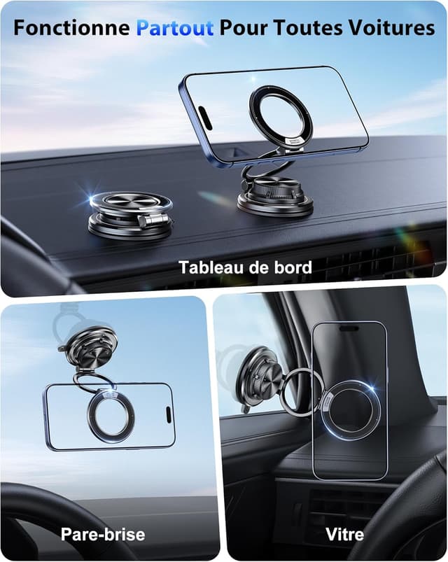 Detalle de Glangeh Tout Métal support téléphone voiture magnétique pour MagSafe (aimant 2400GF + ventouse gel)