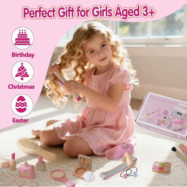 Thumbnail 6 de Smartwo Wooden Pretend Makeup, Hairdressing and Jewellery Set (19-piece) for Toddler Girls, Ages 3–6