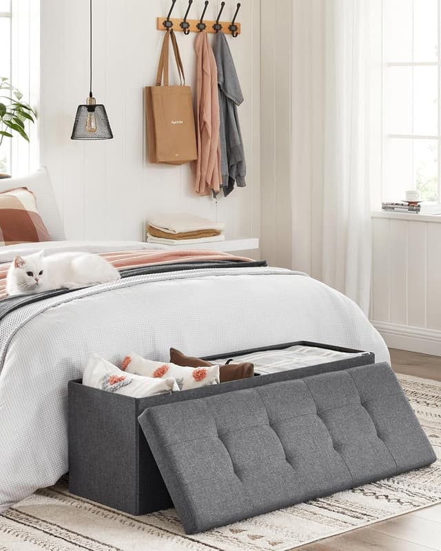 Detalle de SONGMICS MAZIE LSF77K : banc de rangement pliable 110 cm avec repose-pieds