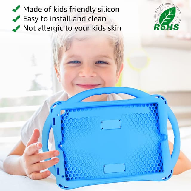 Detalle de TOPESCT iPad 10.2 case for Kids (9th/8th/7th Gen) with handle, strap & silicone kickstand (Blue)