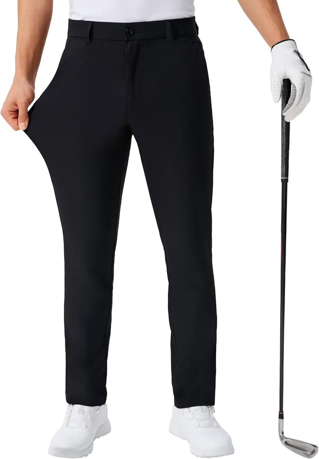 Detalle de QPNGRP Men’s Lightweight Stretch Golf Pants (30"/32"/34" Inseam) — Quick-Dry, Moisture-Wicking Work Dress Pants