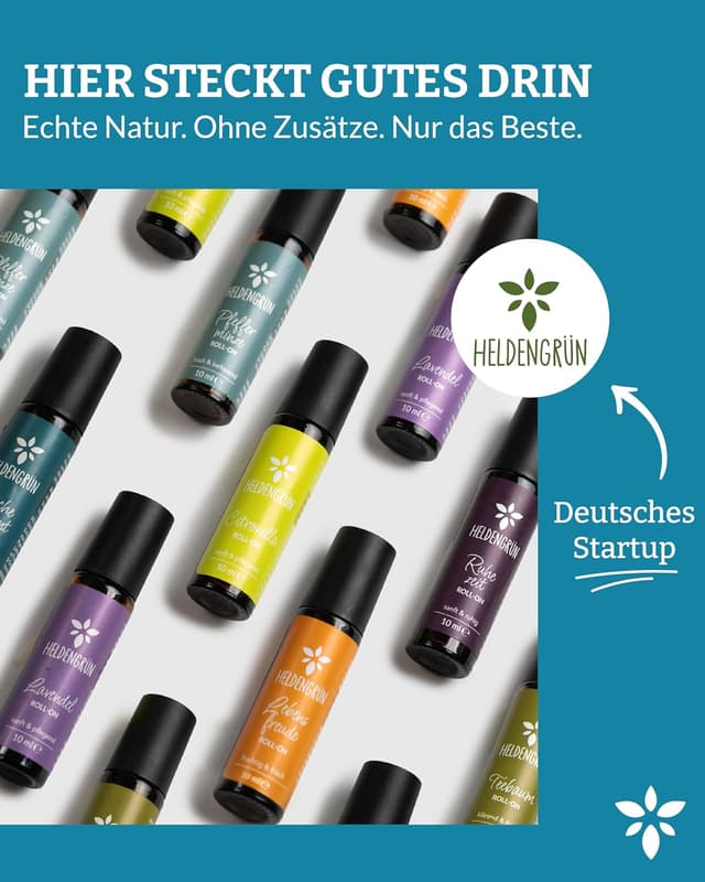 Detalle 2 de Heldengrün® BIO Roll-On „Frischemoment“ – Konzentration & Fokus mit Bio-Pfefferminze, Eukalyptus, Rosmarin und Zitrone
