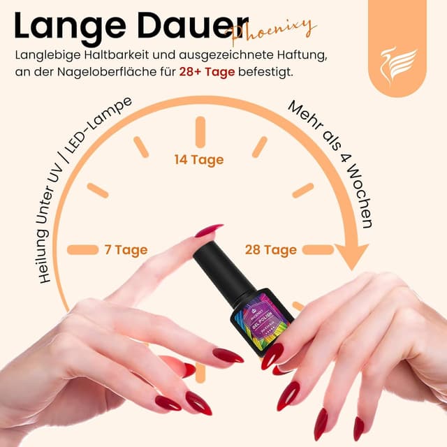 Detalle de Phoenixy UV-Nagellack Set (24-teilig) mit 21 Farben, Unterlack & Überlack