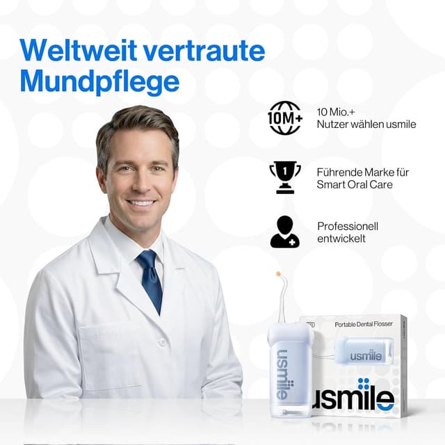 Detalle de usmile C10 tragbare Munddusche (blau) – bis zu 95 Tage Akkulaufzeit, 4 Reinigungsmodi, 180 ml Tank, IPX7