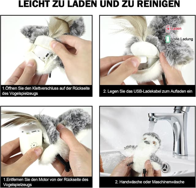 Detalle de Nepfaivy interaktives Katzenspielzeug Vogel – automatisch mit Berührungssensor, Katzenminze & USB-Akku