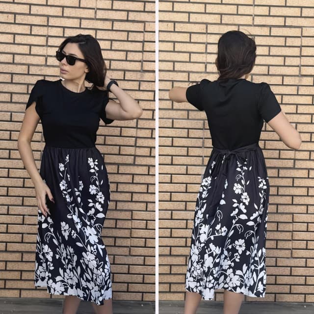 Detalle de ZEAGOO Damen Sommerkleid mit Taschen, A-Linie & Blumendesign – Midikleid mit hoher Taille (S–XXL)