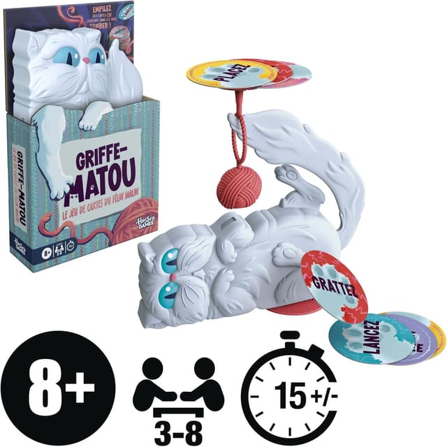 Detalle 2 de Hasbro Gaming Griffe-Matou (édition française) : jeu de cartes du félin malin pour 3 à 6 joueurs dès 8 ans