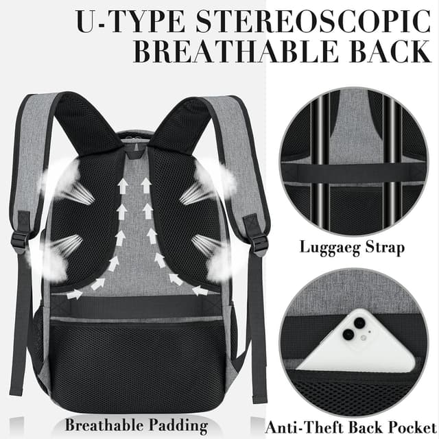 Detalle 2 de BIKROD Rucksack für Damen & Herren – wasserfester Schul- & Laptoprucksack mit USB-Anschluss, 15,6 Zoll, Anti-Diebstahl