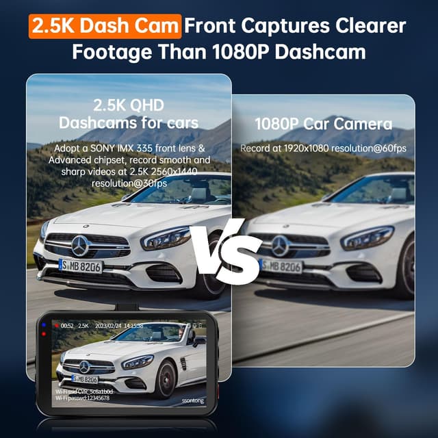 Detalle de Dash Cam WiFi 2.5K QHD 1440P 128GB Dashcam