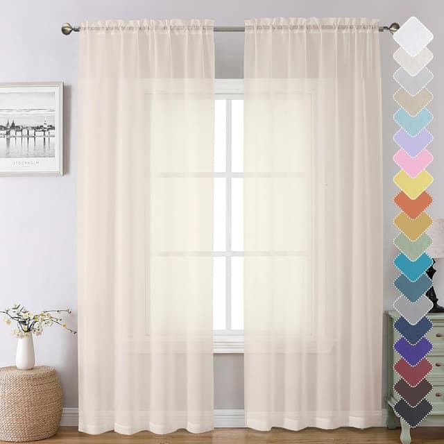 Detalle de Chyhomenyc Cream Sheer Curtains (84 Inches Long), 2 Panels Set—Light Filtering Voile Rod Pocket Drapes