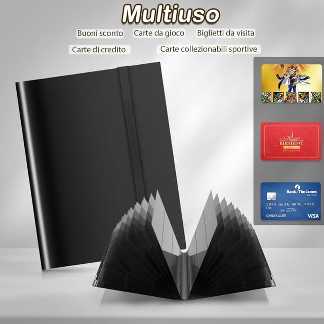 Detalle 2 de Album raccoglitore 468 carte (9 tasche per pagina) impermeabile in PU per MTG/TCG/Calcio-Baseball e figurine da scambio – Nero