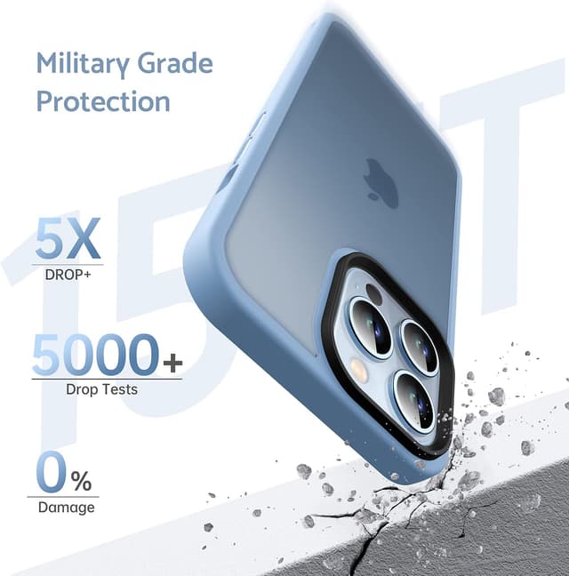 Detalle 2 de Anqrp Matt Zero Serie für iPhone 13 Pro Hülle dünn (Militärischer Schutz & Kameraschutz) transparent-blau