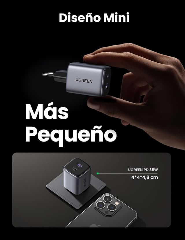 Detalle 2 de UGREEN Nexode 35W caricatore USB-C GaN con 1 USB-C e 1 USB-A (Nero)