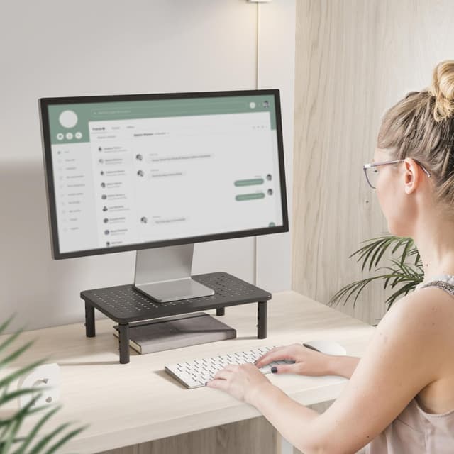 Detalle de RICOO Rehausseur d’écran FS081-B : support PC avec hauteur réglable et ventilation