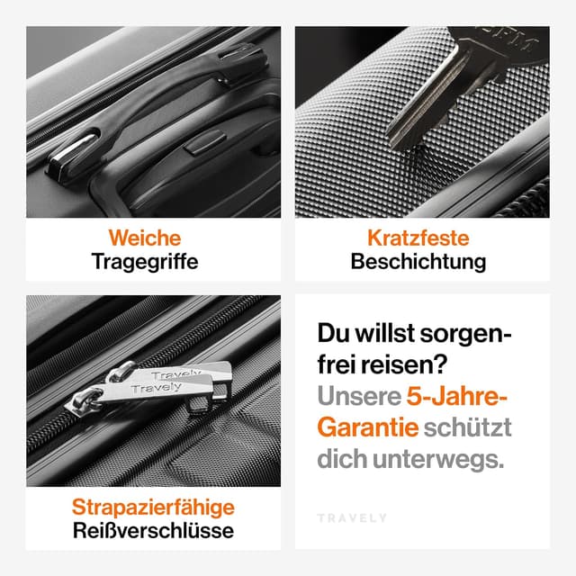 Thumbnail 6 de Travely Polycarbonat Koffer-Set (77 cm, 67 cm, Handgepäck) mit TSA-Schloss – 3-teilig