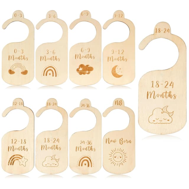 Detalle de HAGOT 8-teiliges Holz-Größentrennerset für Babys (50–104) – Schrankteiler zur Kleidungsklassifizierung