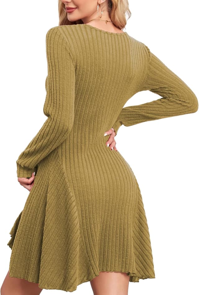 Detalle 2 de Robe pull tricotée femme SENBATU à col en V et manches longues