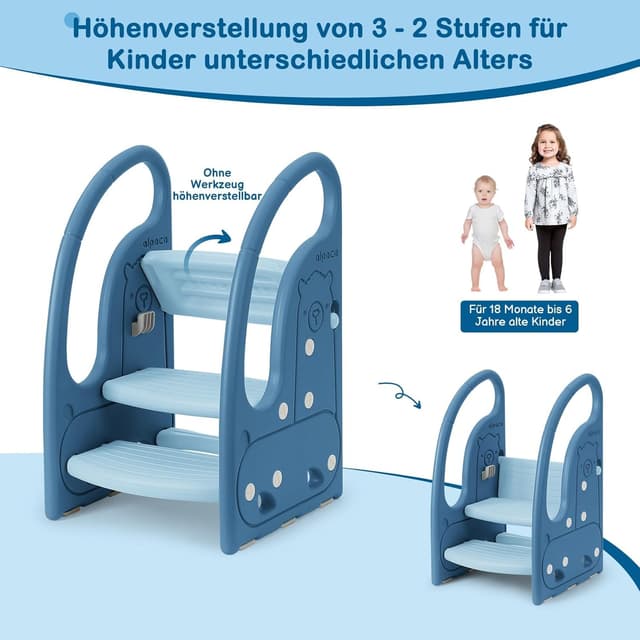 Detalle de Onasti Tritthocker für Kinder – dreistufig höhenverstellbarer Tritt-Schemel mit Anti-Rutsch