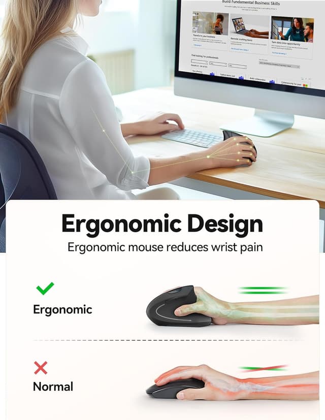 Detalle 2 de TechRise Ergonomic Vertical Mouse (4800 DPI) – Wireless 2.4G Silent Click Ergonomic Mouse for PC/Laptop/Mac, Black